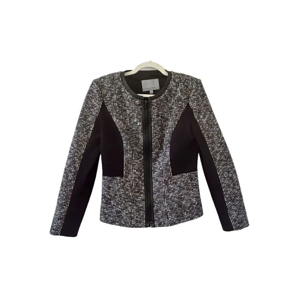 Classiques Entier Leather Trim Wool Blend Full Zip Jacket Women's Black Small